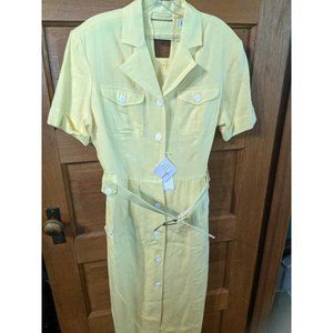 Moda Spiegel Yellow Sheath Dress Womans Size 12 Midi Length Belted Keyhole